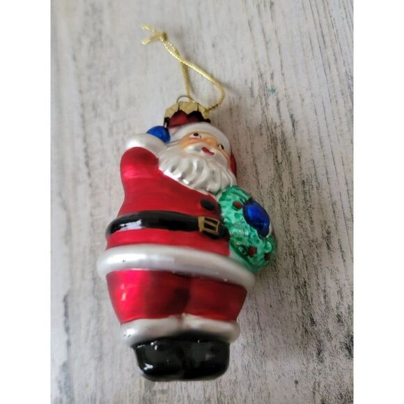 Santa Claus wreath mistletoe blown glass ornament Xmas decor - Picture 1 of 6